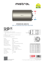 Mistral MSWHZ-25CG Storage Water Heater 25L