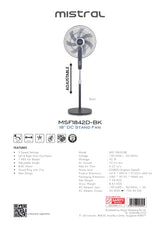 Mistral MSF1842D-BK DC Stand Fan 18 Inch