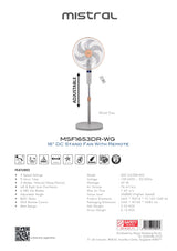 Mistral MSF1653DR-WG DC Stand Fan With Remote 16 Inch