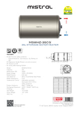 Mistral MSWHZ-35CG Storage Water Heater 35L
