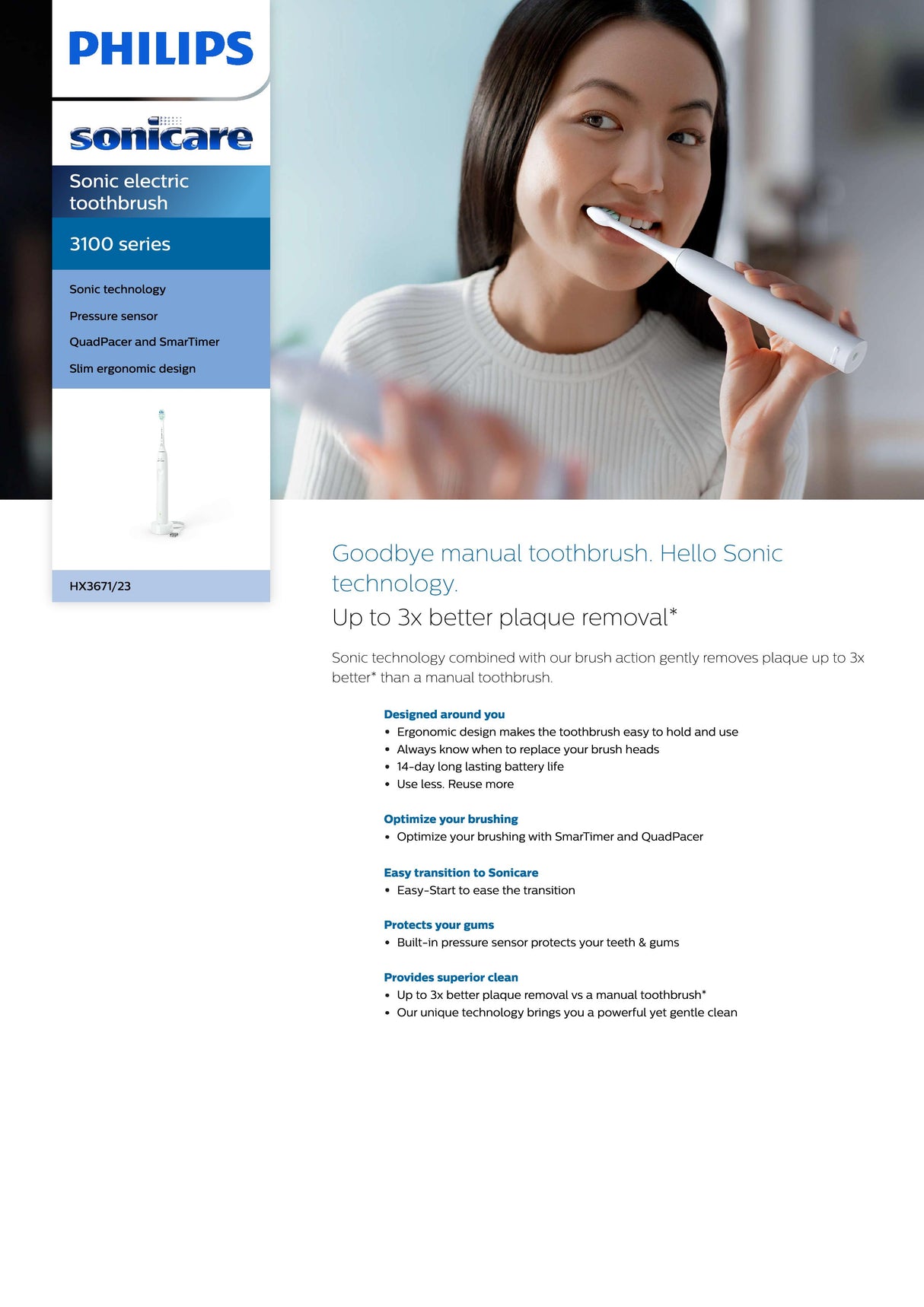 Philips HX3671 Sonic Electric Toothbrush 3100 Series