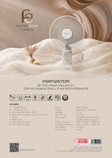 Mistral MWF1257DR DC High Velocity Detachable Wall Fan with Remote 12 Inch