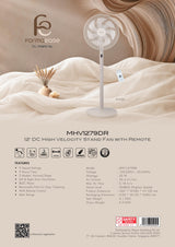 Mistral MHV1279DR DC High Velocity Stand Fan with Remote 12 Inch