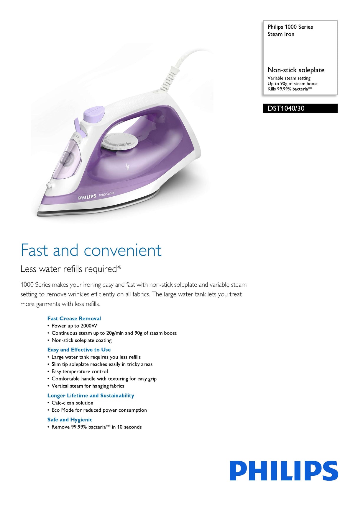 Philips DST1040/30 Steam Iron 1000 Series 2000W