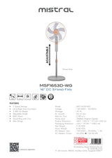 Mistral MSF1653D-WG DC Stand Fan 16 Inch