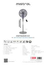 Mistral MSF1612DR-GY DC Stand Fan With Remote 16 Inch