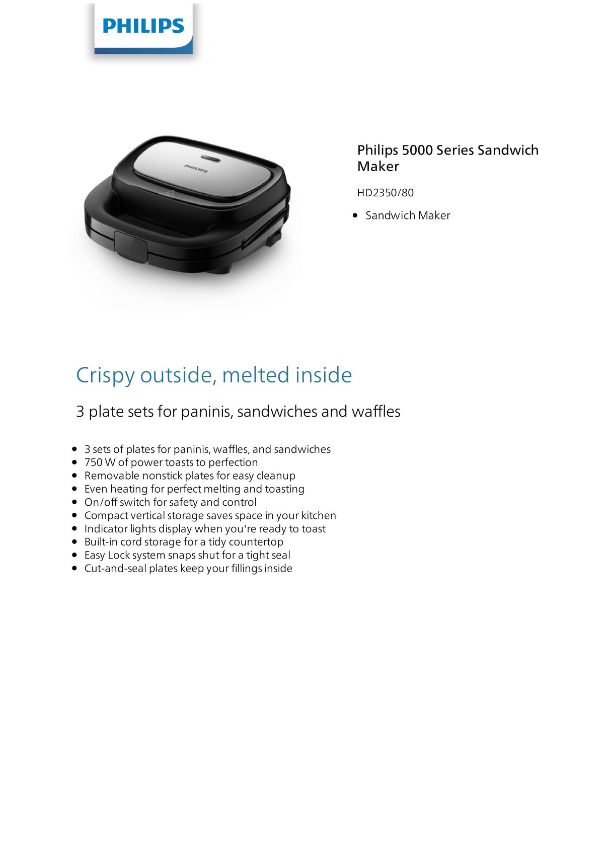 Philips HD2350/80 Sandwich Maker 5000 Series 750W