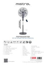 Mistral MSF1842DR-BK DC Stand Fan 18 Inch