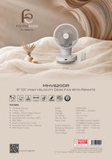 Mistral MHV620DR DC High Velocity Desk Fan with Remote 6 Inch