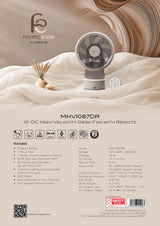 Mistral MHV1087DR DC High Velocity Desk Fan with Remote 10 Inch