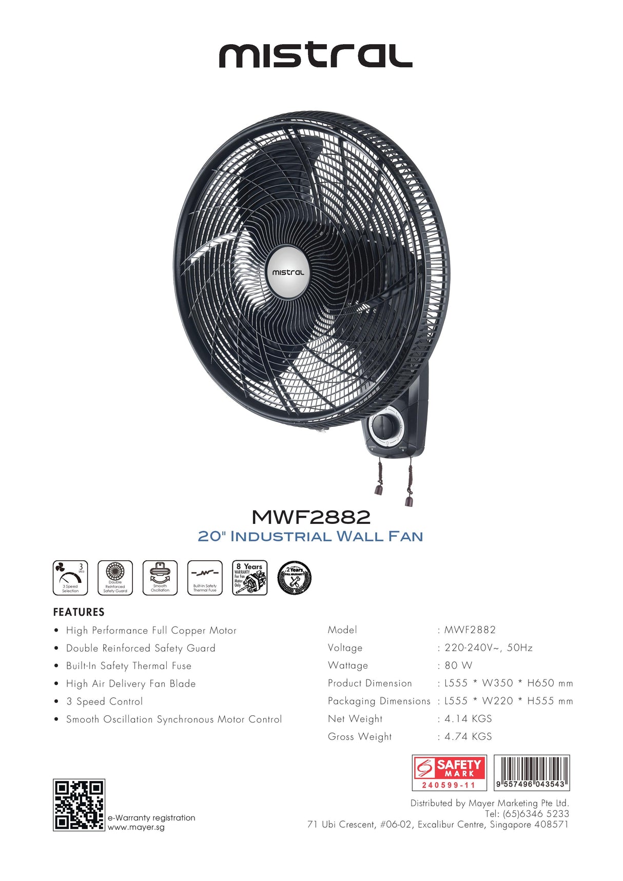 Mistral MWF2882 Industrial Wall Fan 20 Inch