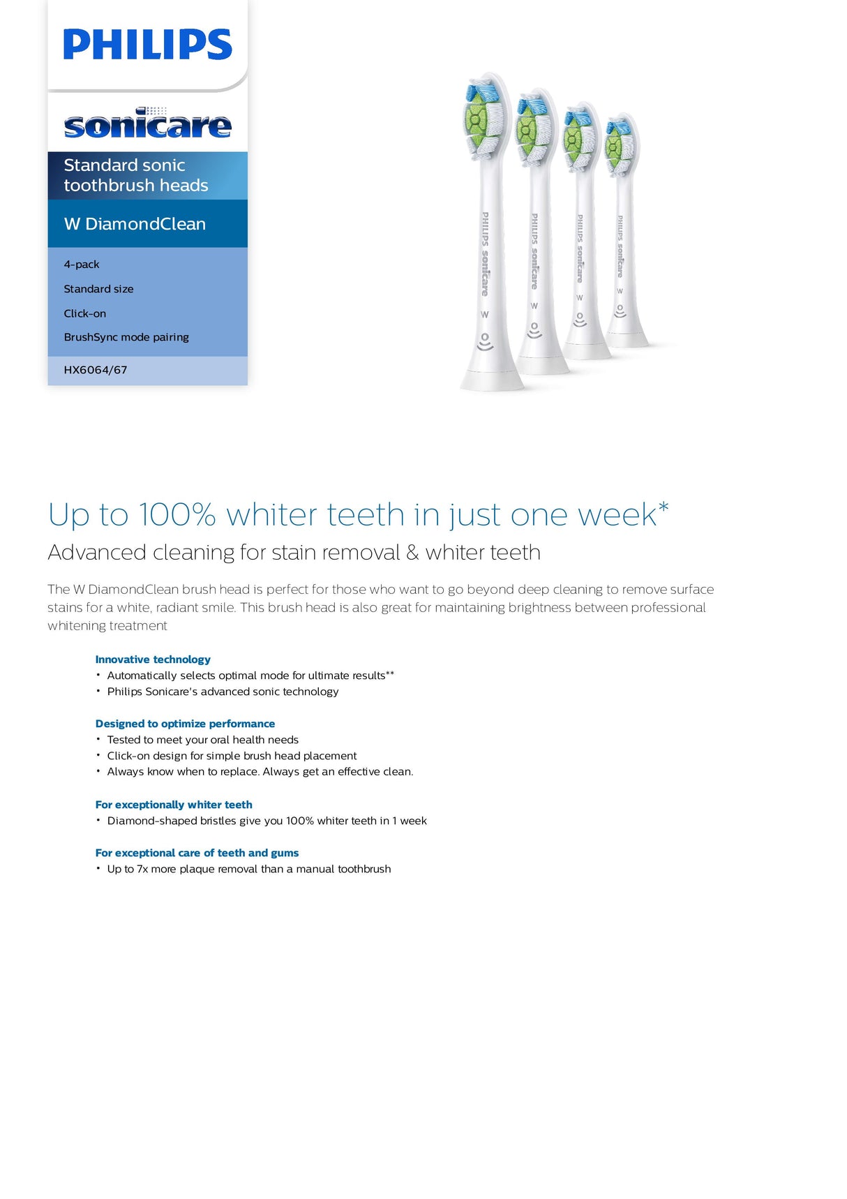 Philips HX6064 Sonicare W2 Optimal White 4 Pack Toothbrush Heads