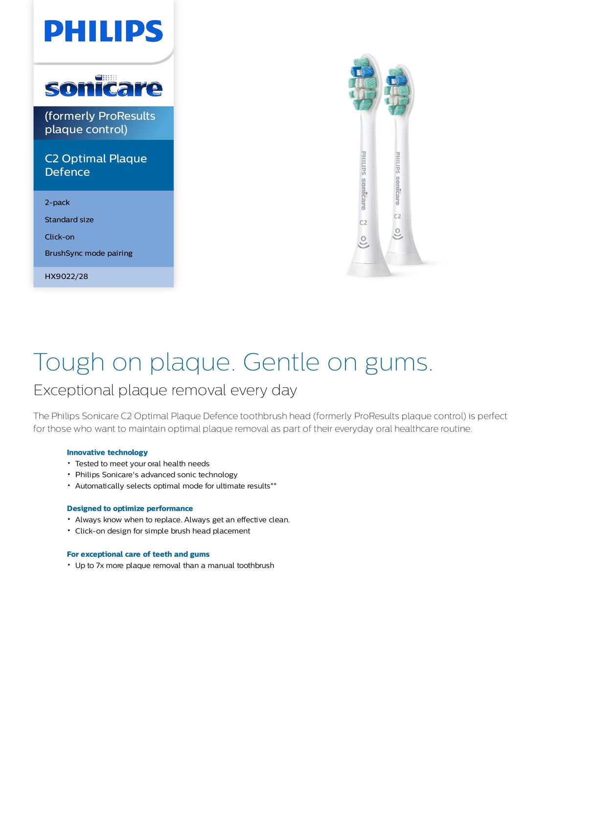 Philips HX9022/28 Sonicare C2 Optimal Plaque Defense - 2 Pcs Pack