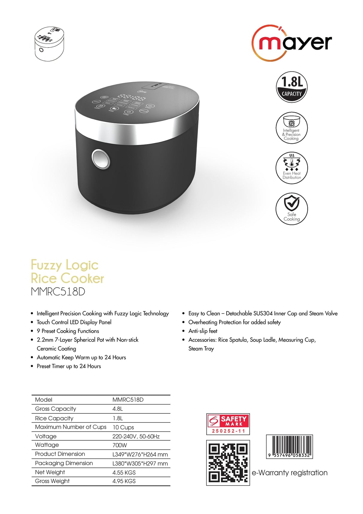 Mayer MMRC518D Fuzzy Logic Rice Cooker 1.8L