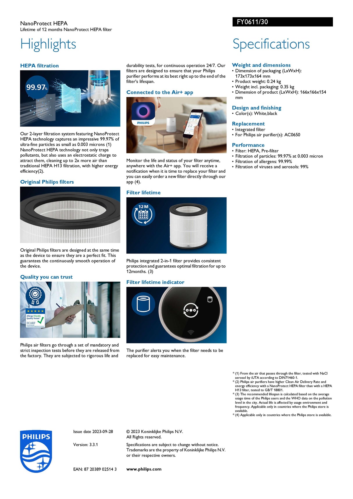 Philips FY0611/30 Genuine Replacement Filter NanoProtect HEPA