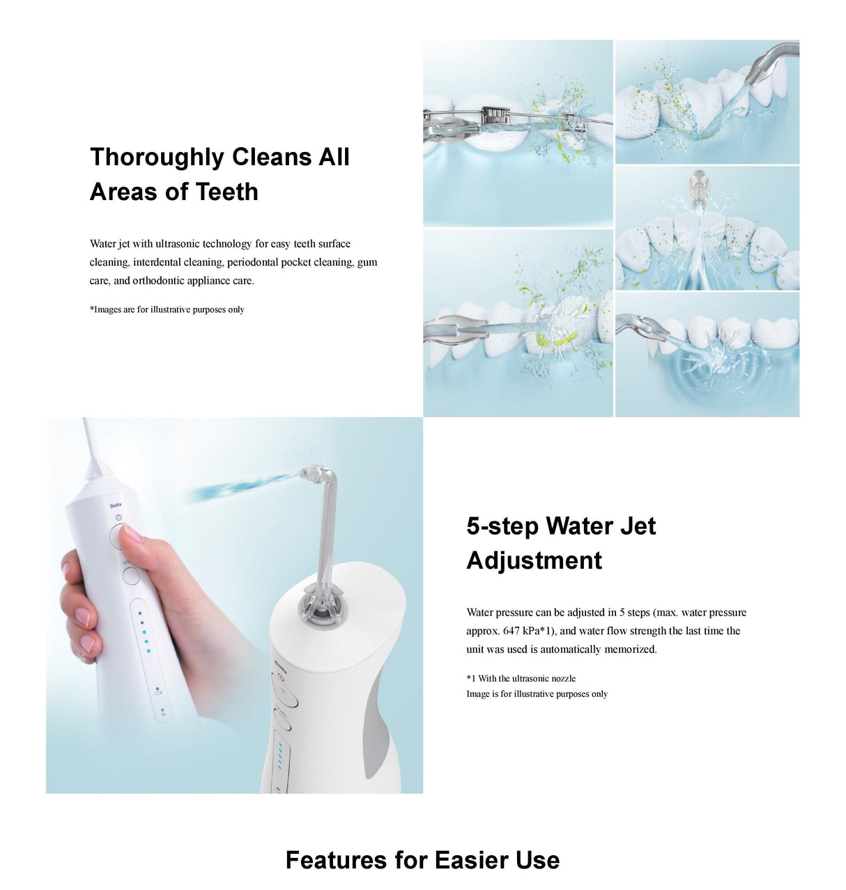 Panasonic EW1613W451 2 in 1 Oral Irrigator EW1613W451 with Orthodontic Nozzle and Ultrasonic Technology