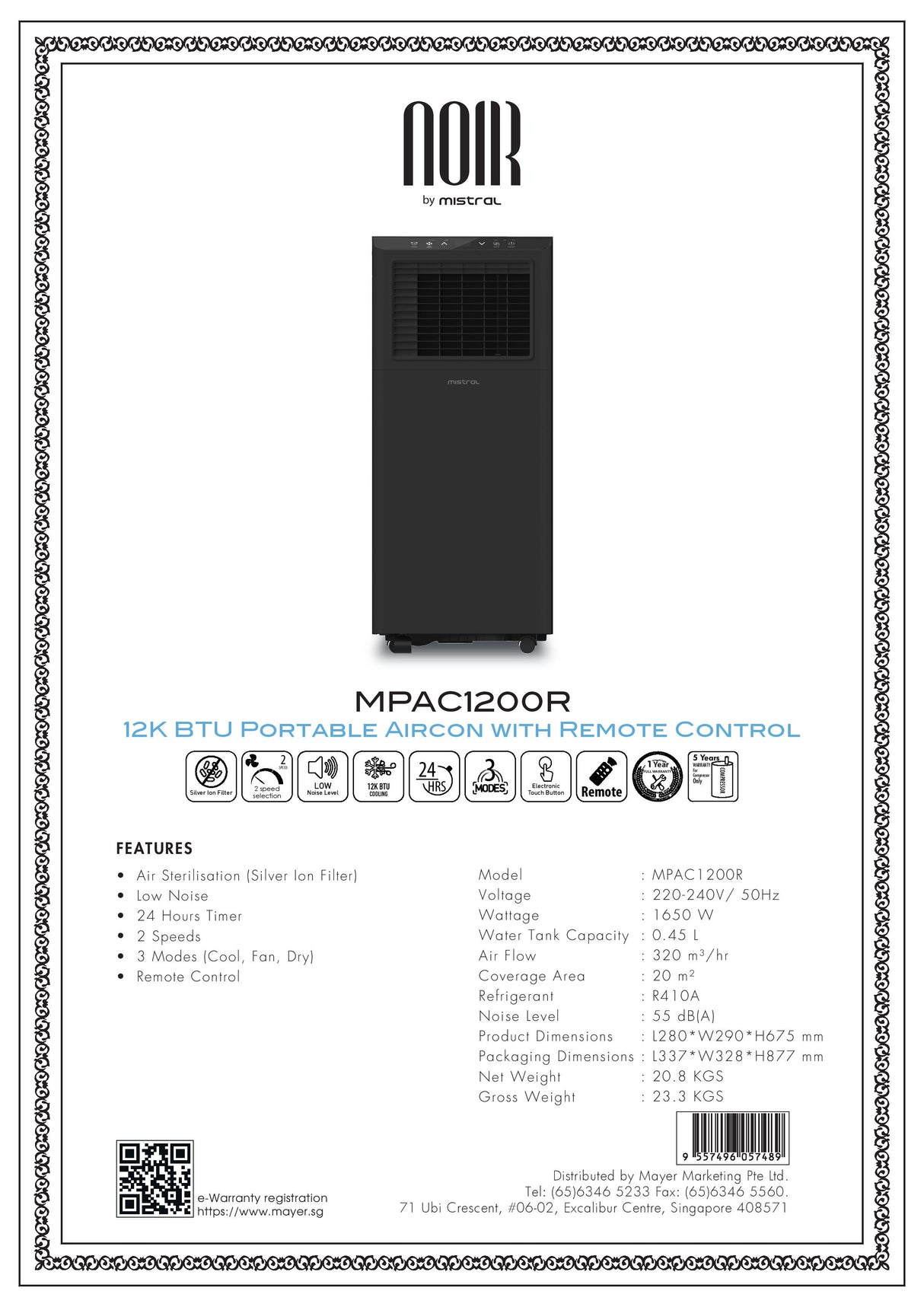 Mistral MPAC1200R Portable Aircon with Remote Control 12K BTU - GWP: Mistral x Hyuuga Essential Oil Blend x1