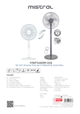 Mistral MSF041R | MSF041DR-DG Remote Stand Fan 16 Inch - Two models are available