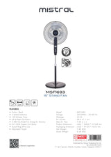Mistral MSF1693 Stand Fan 16 Inch