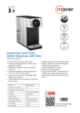 Mayer MMIWD3800C Instant Hot and Cold Water Dispenser with Filter 3.8L