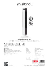 Mistral MFD3588DR DC Tower Fan with Remote Control 35 Inch
