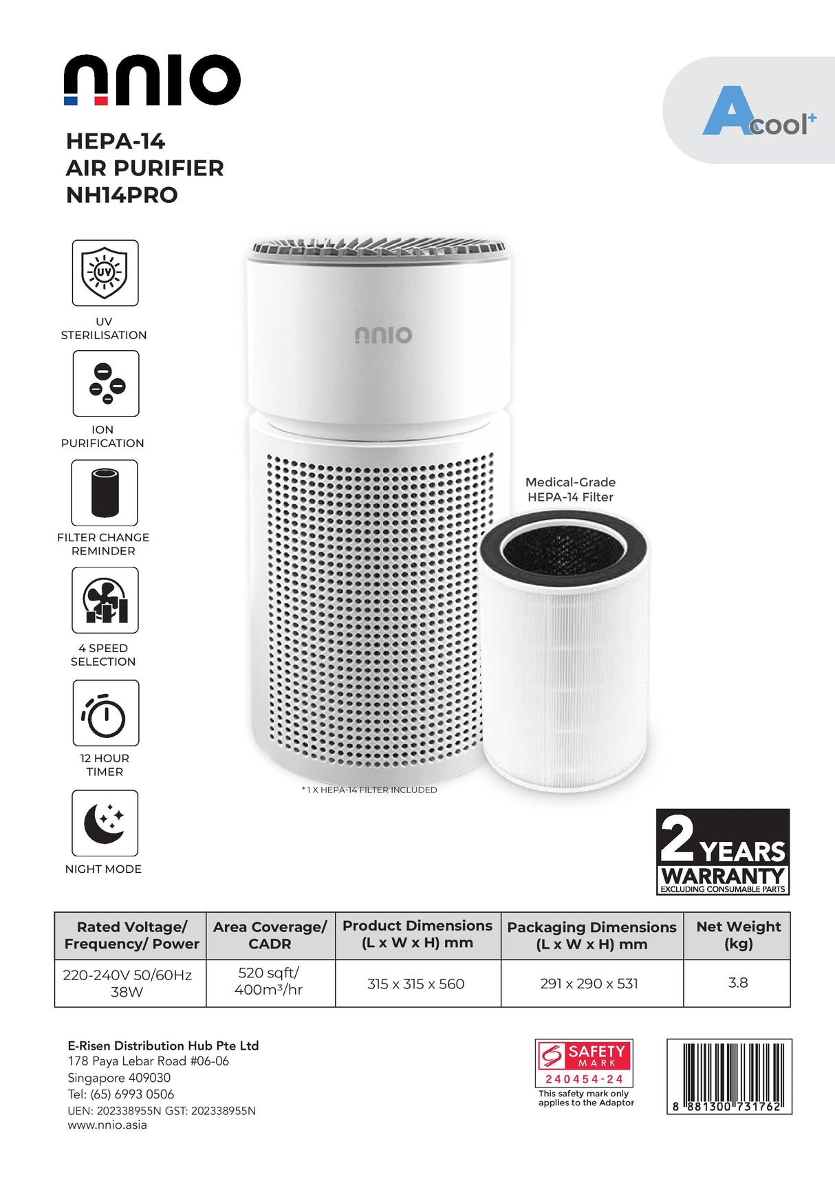 NNIO NH14PRO HEPA-14 Air Purifier