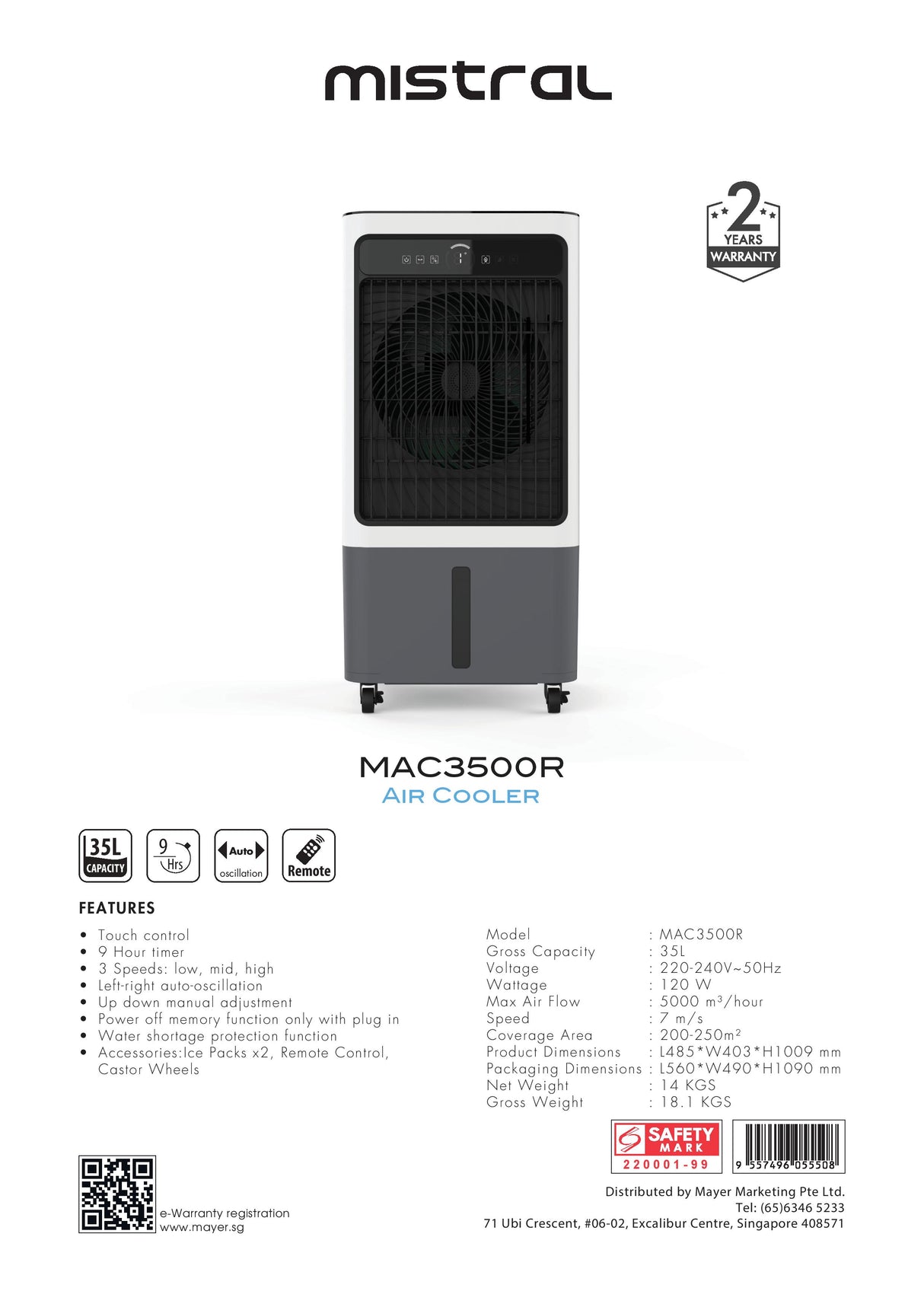 Mistral MAC3500R Air Cooler with Remote 35L