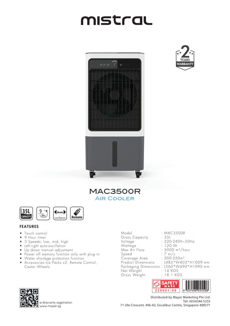 Mistral MAC3500R Air Cooler with Remote 35L