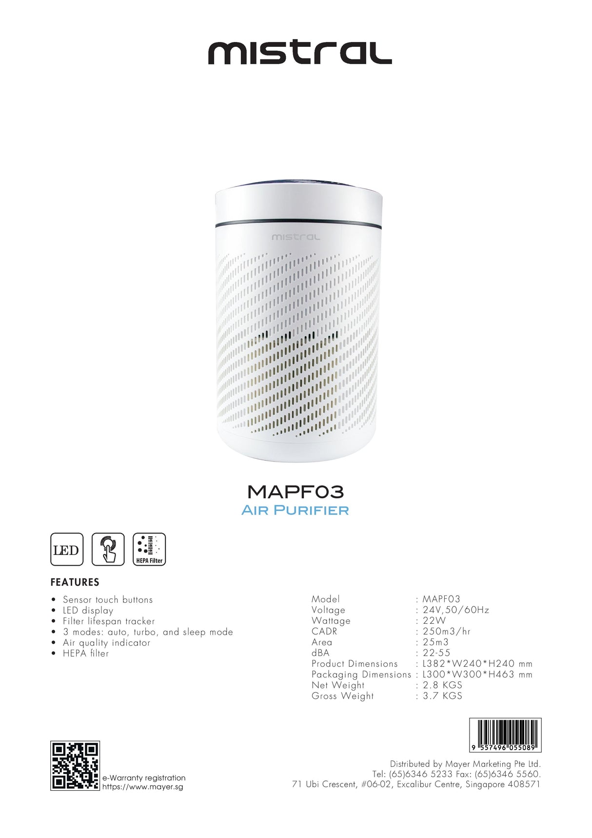 Mistral MAPF03 Air Purifier 25m3