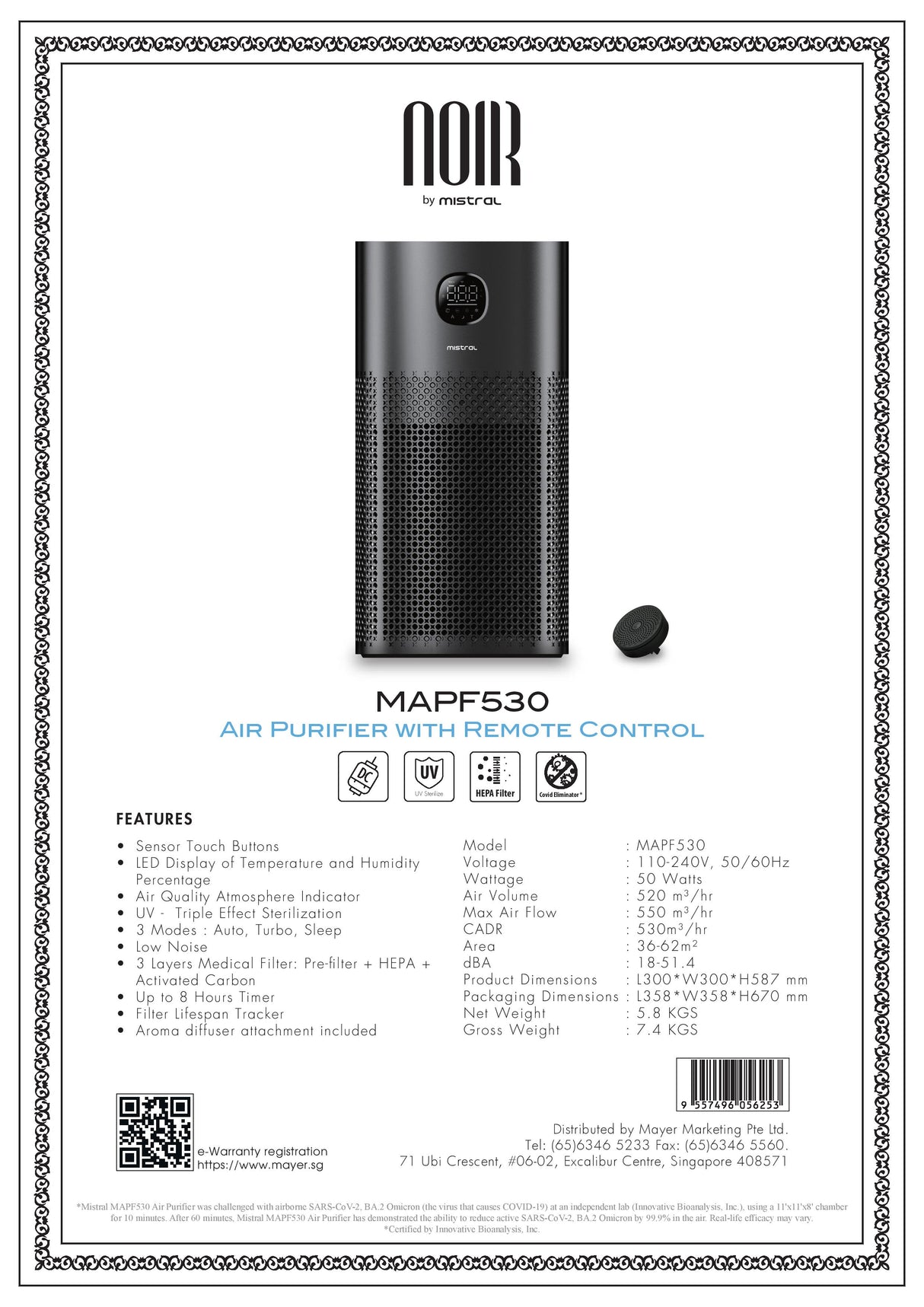 Mistral MAPF530 Air Purifier with Remote Control