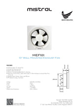 Mistral MEF101 Wall Mounted Exhaust Fan 10 Inch