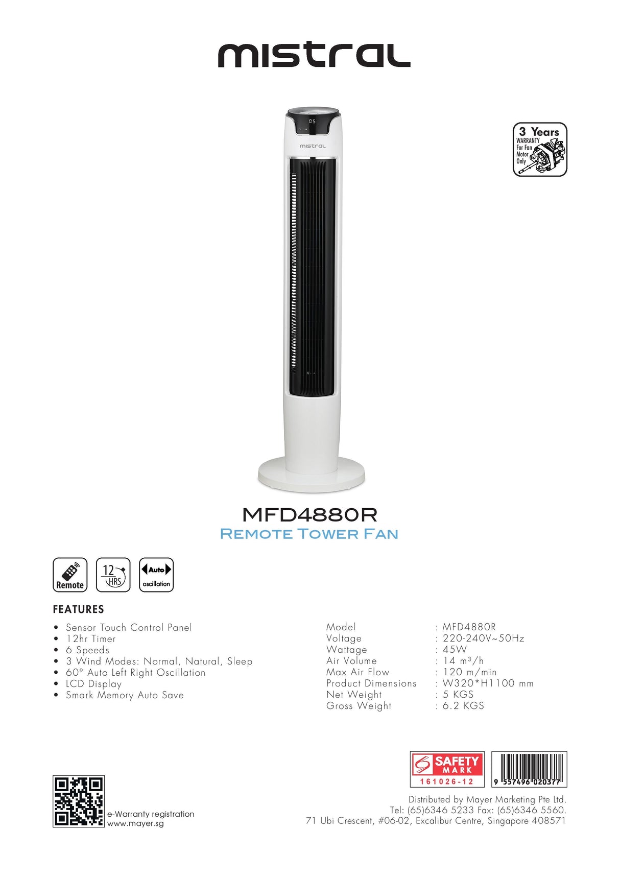 Mistral MFD4880R Remote Tower Fan