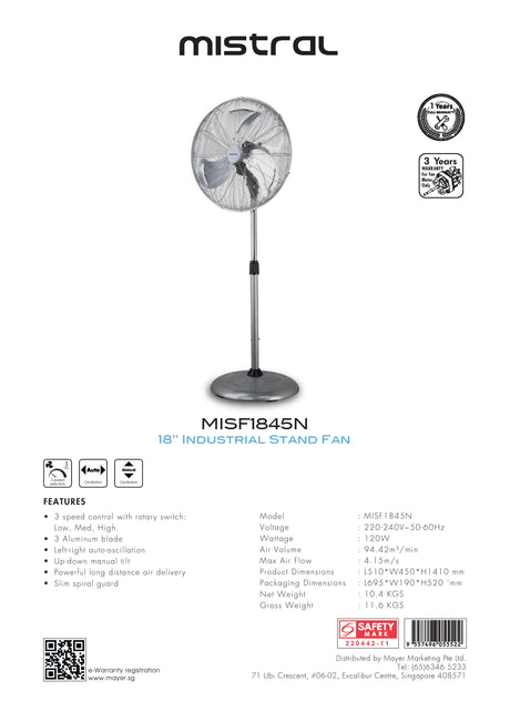 Mistral MISF1845N Industrial Stand Fan 18 Inch