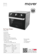 Mayer MMAO24 Air Fryer Oven 24L