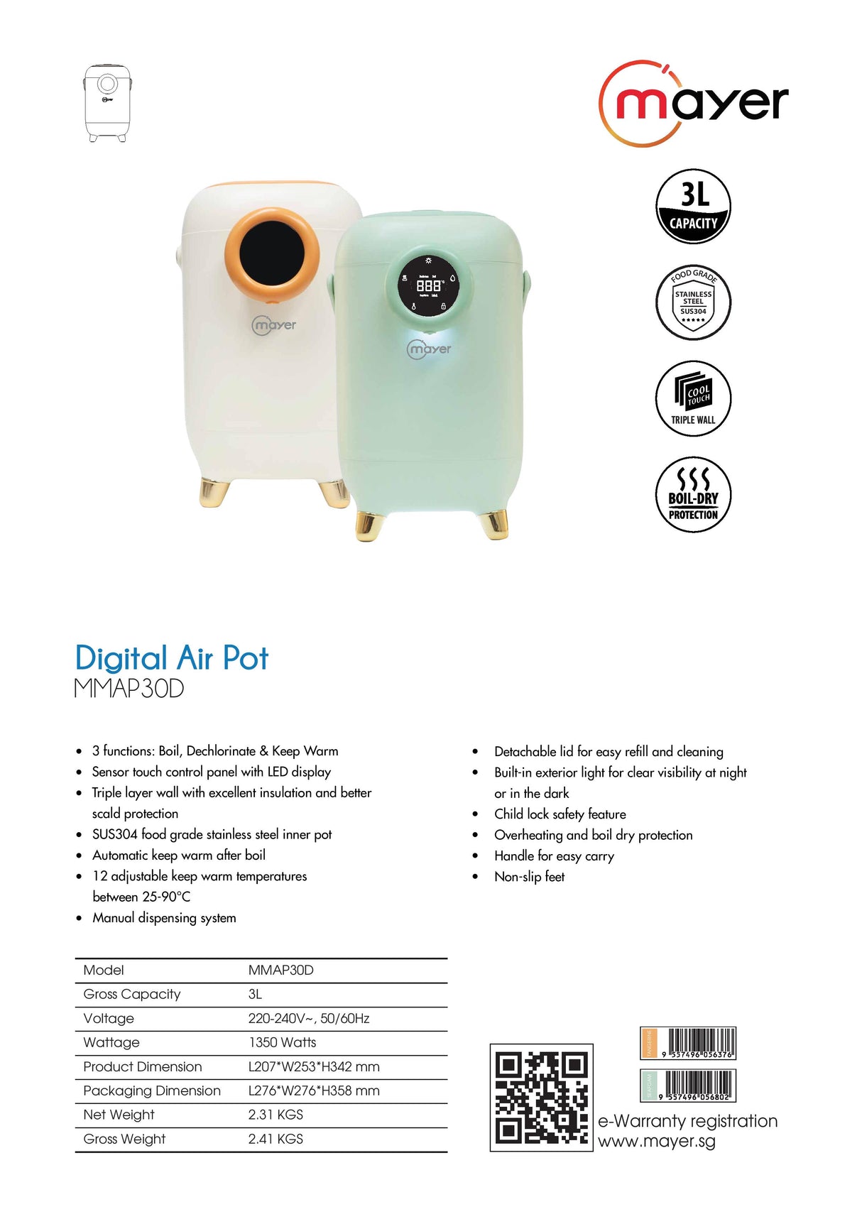 Mayer MMAP30D Digital Air Pot 3L