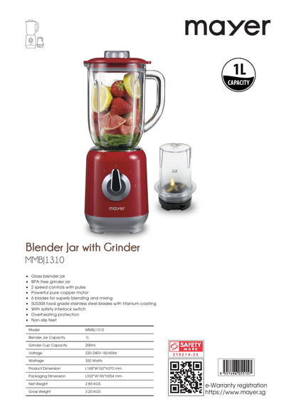 Mayer MMBJ1310 Blender Jar with Grinder 1L
