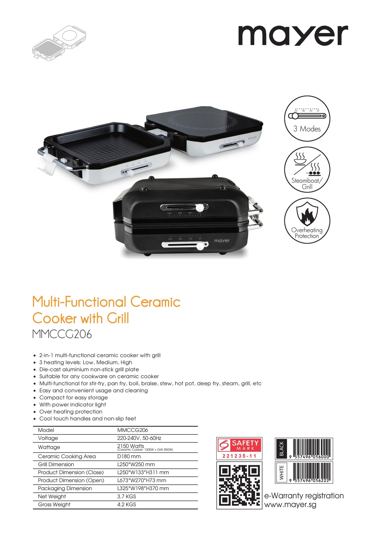 Mayer MMCCG206 Multi-Functional Ceramic Cooker with Grill