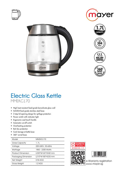 Mayer MMEKG170 Electric Glass Kettle 1.7L