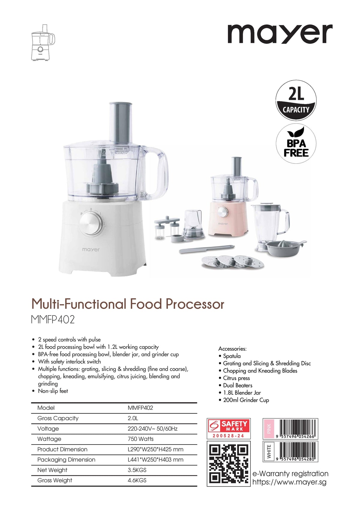 Mayer MMFP402 Multi-Functional Food Processor