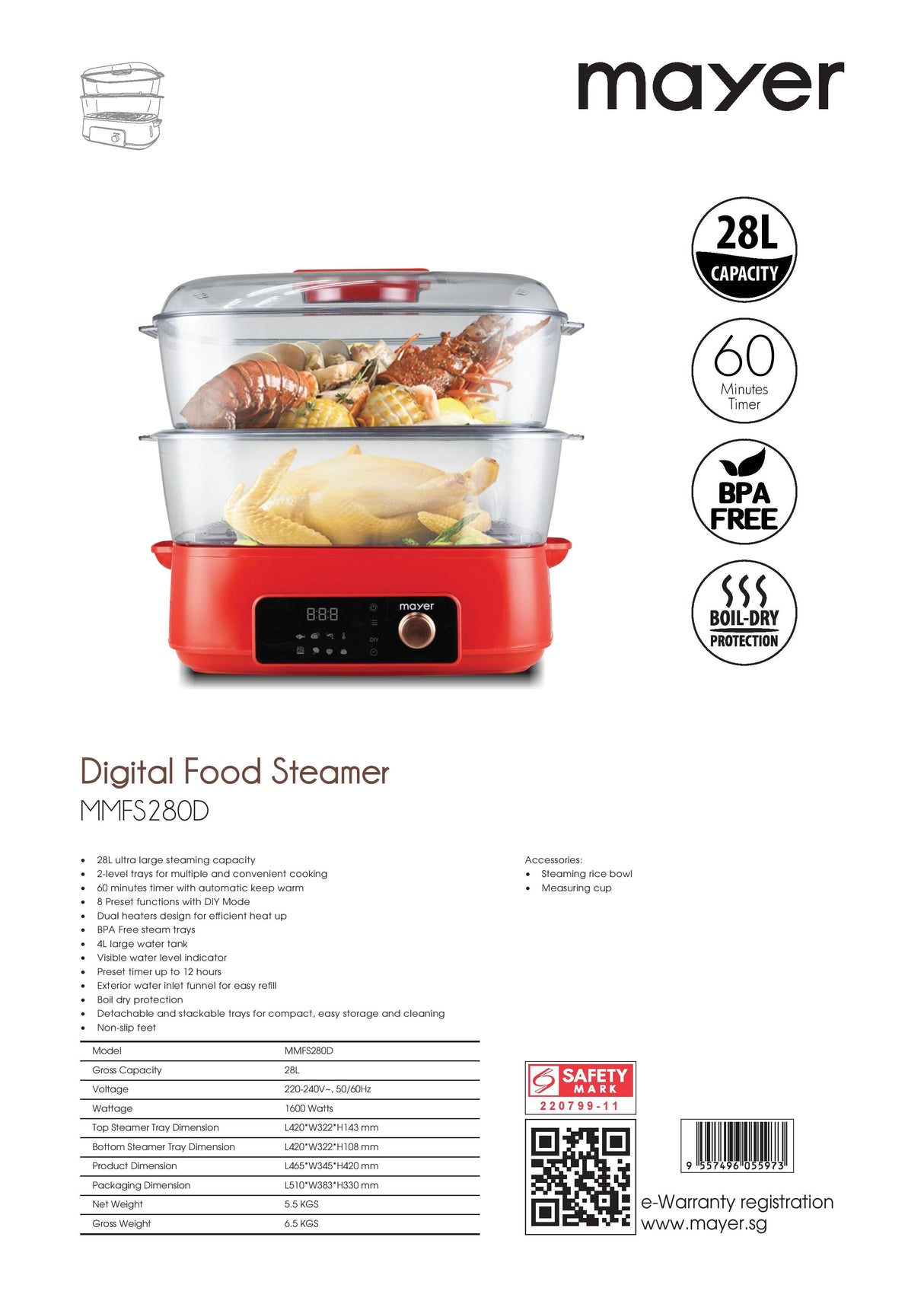 Mayer MMFS280D Digital Food Steamer 28L