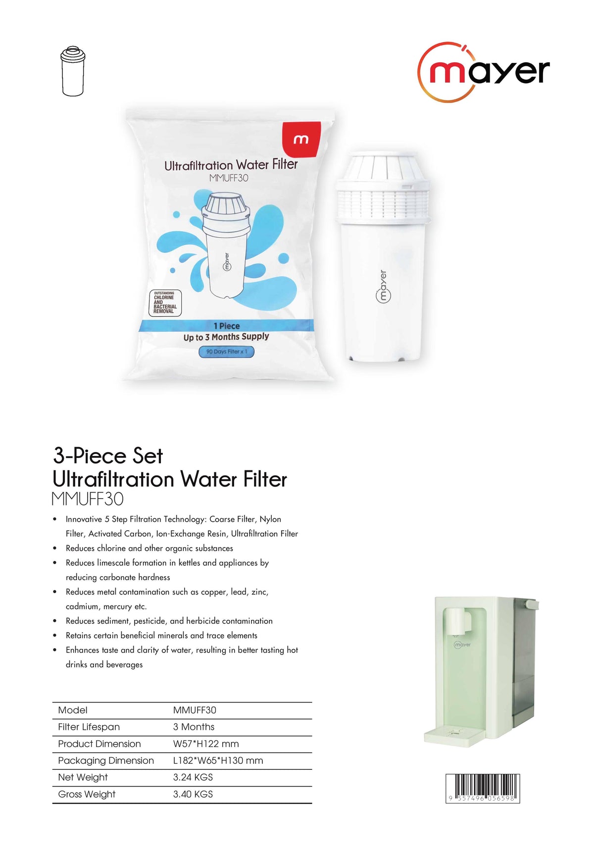 Mayer MMUFF30 3-Piece Set Ultrafiltration Water Filter - For Mayer MMIWD30