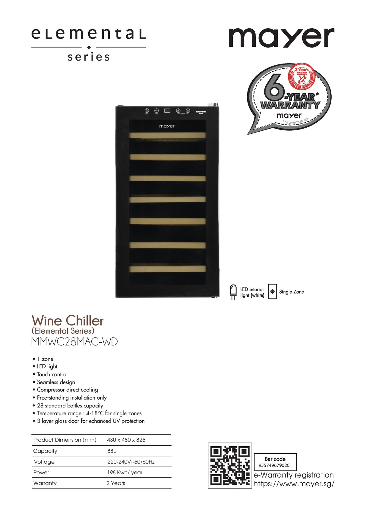 Mayer MMWC28MAG Wine Chiller 28 Bottles