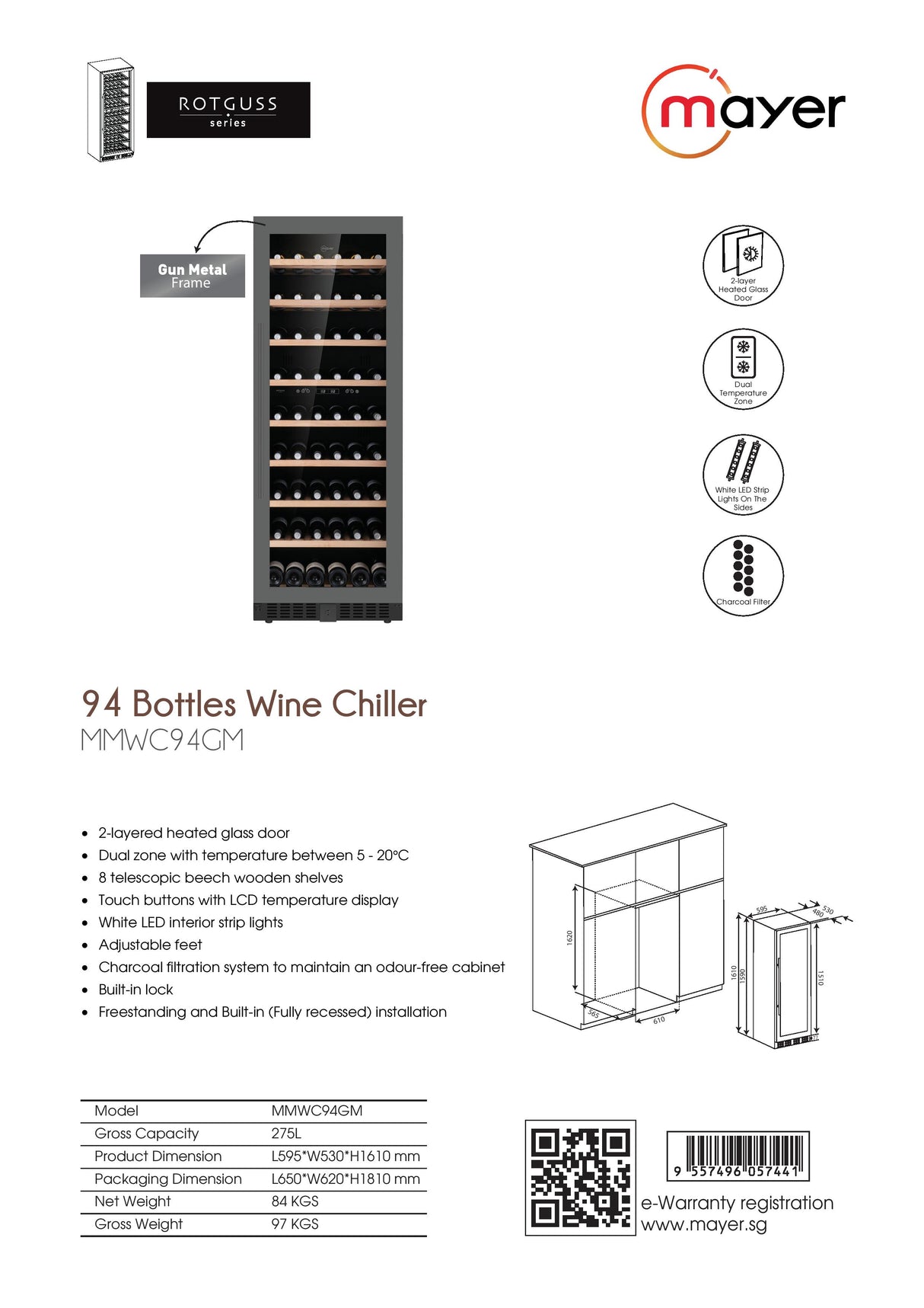 Mayer MMWC94GM Wine Chiller 94 Bottles