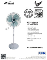 Mistral MSF1628WR Remote Stand Fan 16 Inch