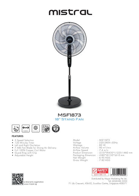 Mistral MSF1873 Stand Fan 18 Inch