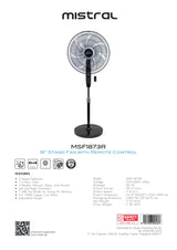 Mistral MSF1873R Stand Fan with Remote Control 18 Inch