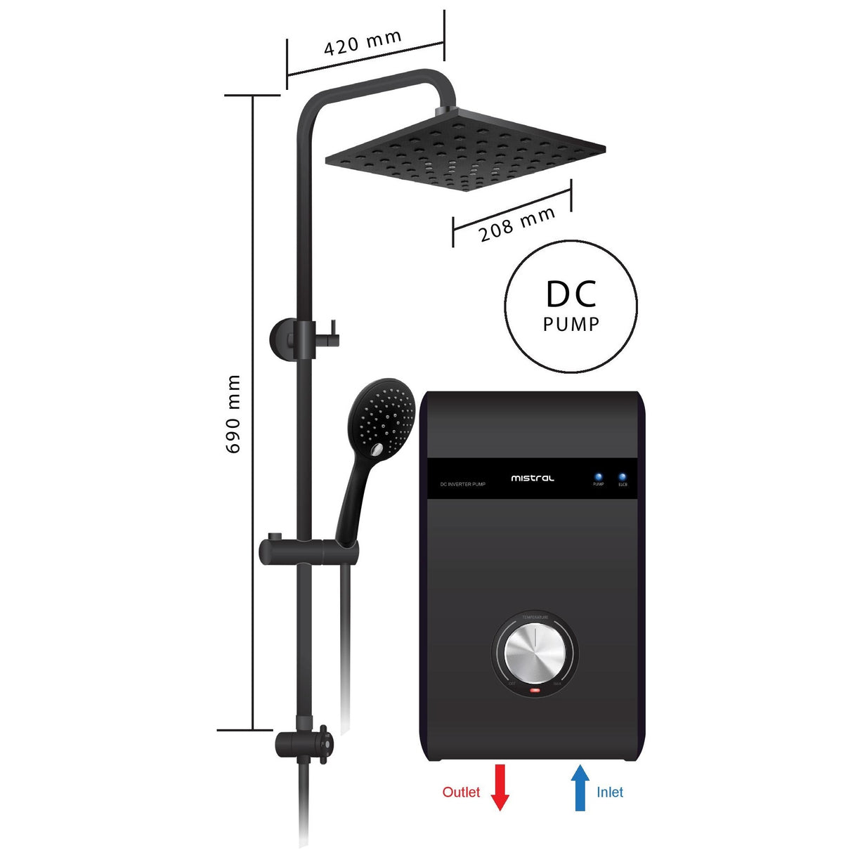 Mistral MSH88MB Instant Water Heater with DC Pump