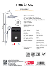 Mistral MSH88P Instant Rain Shower Heater DC Pump