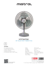 Mistral MTF1617SE Electric Table Fan 16 Inch