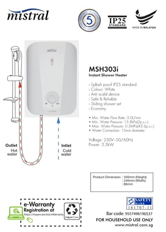 Mistral MSH303i Instant Shower Heater